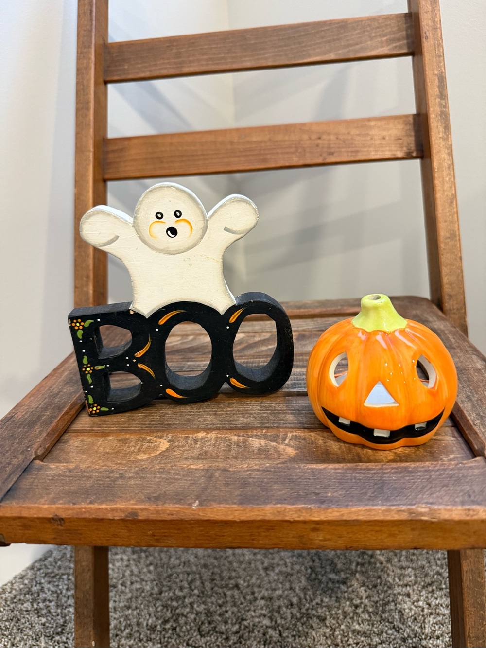 Halloween BOO Ghost & Pumpkin Tealight Holder Set